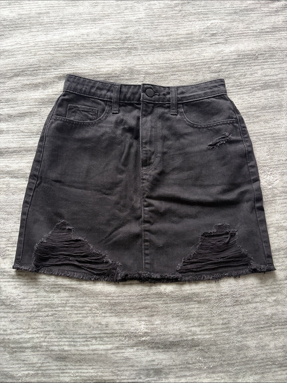 Hollister Black Distressed Denim Mini Skirt